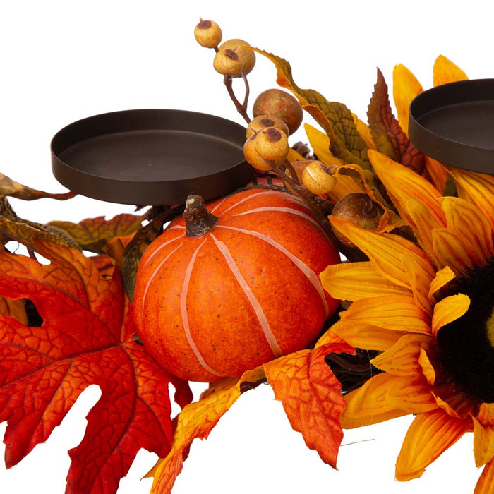 24"L Metal Candle Holder or Centerpiece with Sunflower Floral