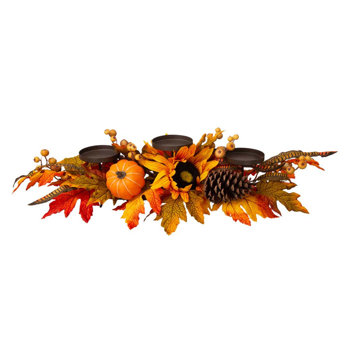 24"L Metal Candle Holder or Centerpiece with Sunflower Floral