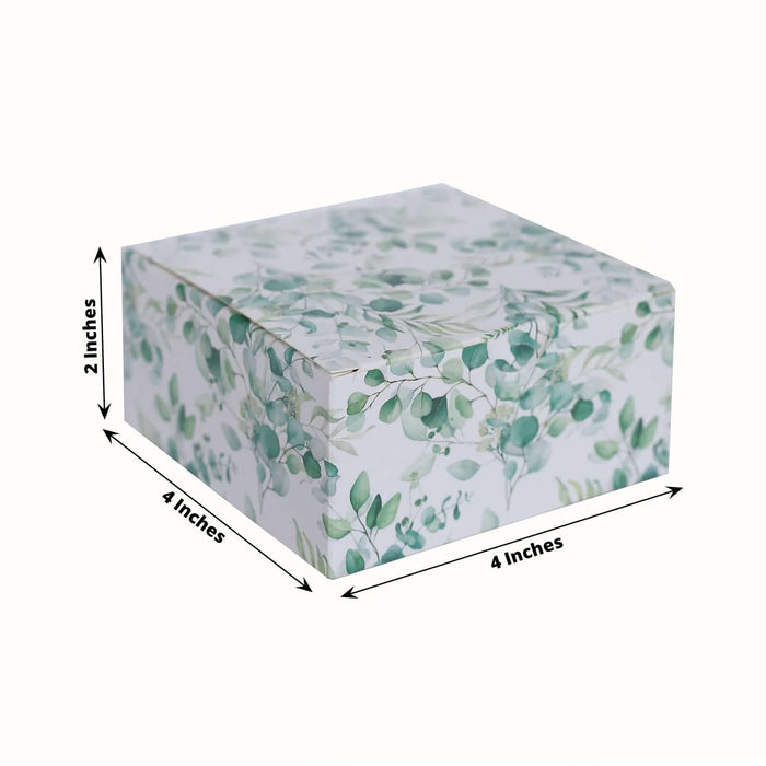 Square gift box with a floral design, measuring 4x4x2 inches.