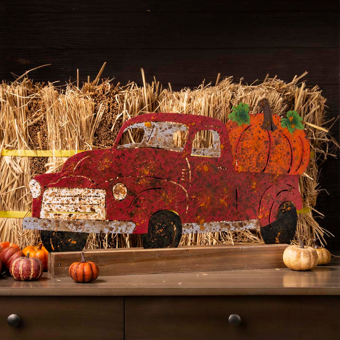 25.87"L Wooden/Metal Rusty Truck Porch Decor