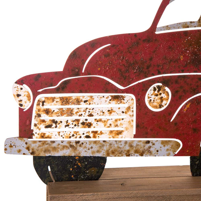 25.87"L Wooden/Metal Rusty Truck Porch Decor