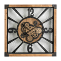 27.17"H Industrial Wooden/Metal Square Gear Wall Clock with Tempered Glass