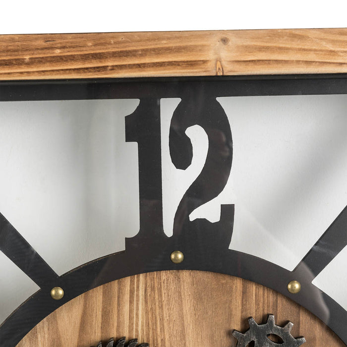 27.17"H Industrial Wooden/Metal Square Gear Wall Clock with Tempered Glass