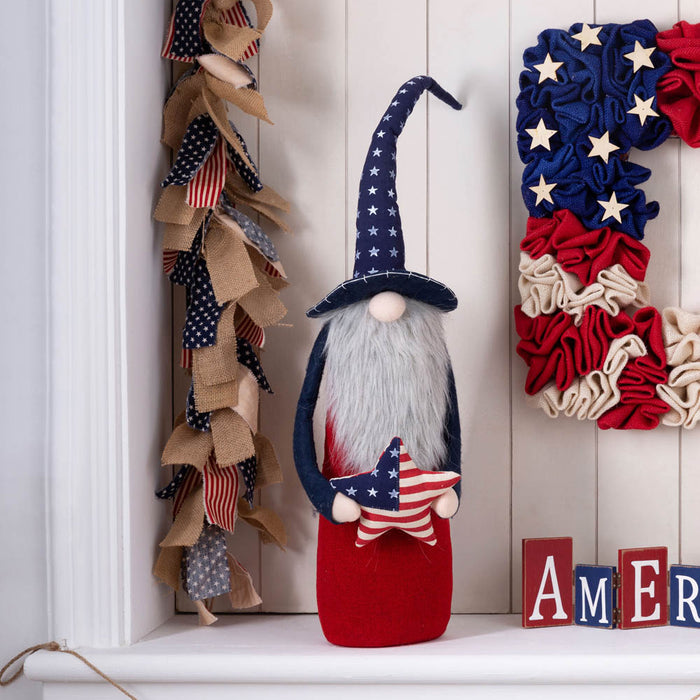 28"H Fabric Patriotic Gnome Standing Décor