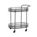 30.75"H Black Deluxe 2-Tier Metal Oval Mirrored Bar Cart