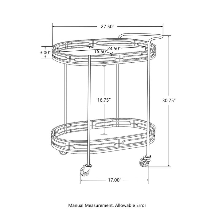 30.75"H Black Deluxe 2-Tier Metal Oval Mirrored Bar Cart