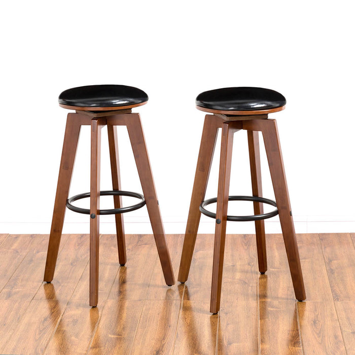 30"H Bamboo Swivel Upholstery Bar Stool, Set of 2