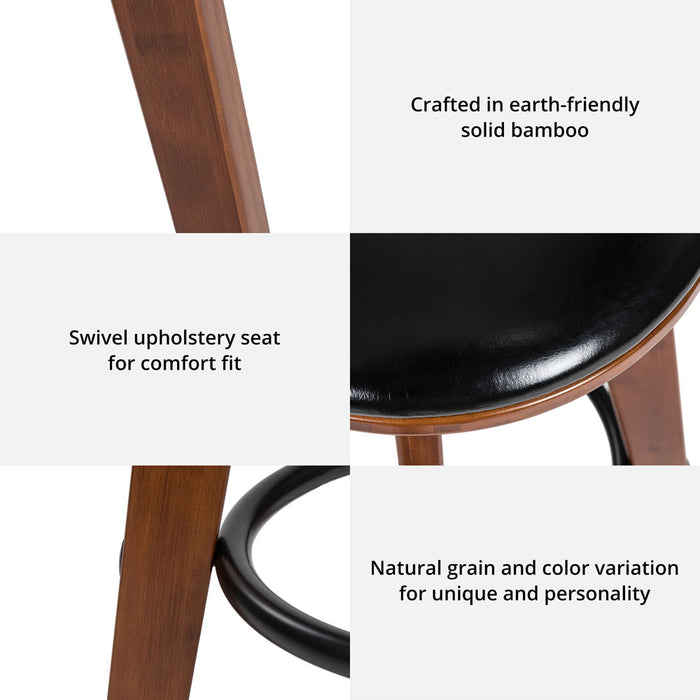 30"H Bamboo Swivel Upholstery Bar Stool, Set of 2