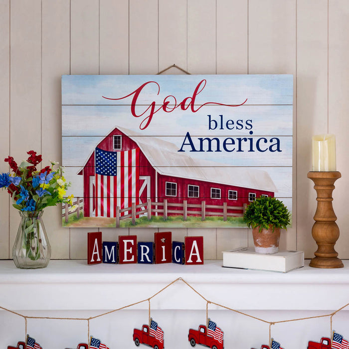 30"L God Bless America Sign Wooden Wall/Hanging Decor