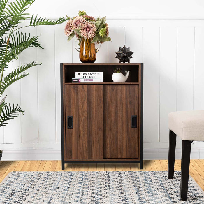 31.82"H Wooden/Metal Floor Cabinet with Double Sliding Doors