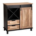 32.30"H Modern Industrial Black Wine Cabinet with Natural Top and Sliding Door