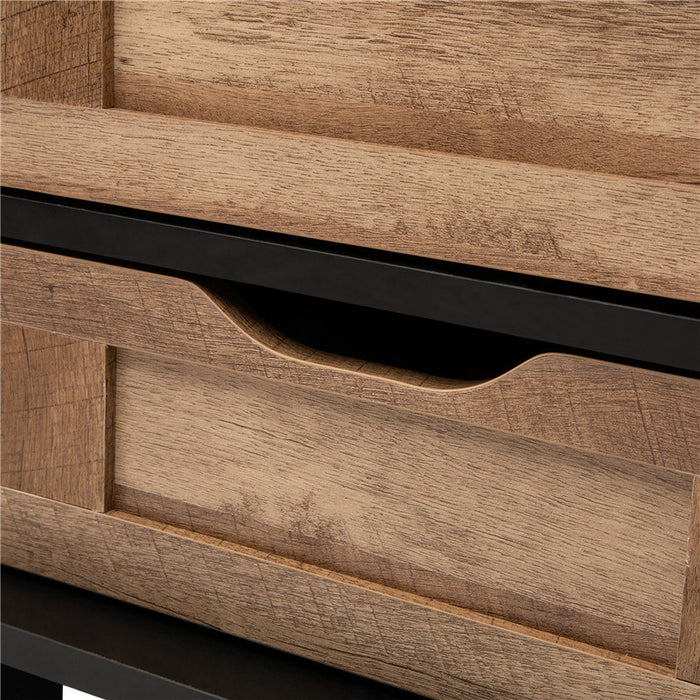 32.30"H Modern Industrial Black Wine Cabinet with Natural Top and Sliding Door