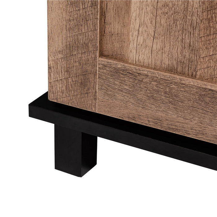 32.30"H Modern Industrial Black Wine Cabinet with Natural Top and Sliding Door