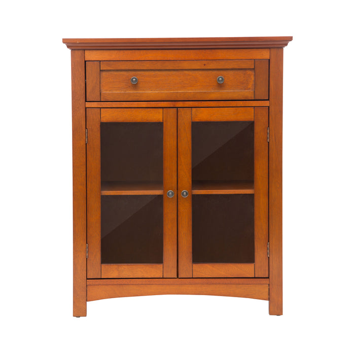 32"H Wooden Shelved Floor Storage Cabinet with 1 Drawer and Double Doors