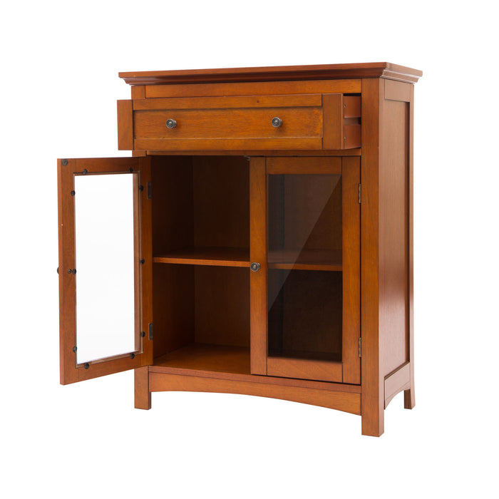 32"H Wooden Shelved Floor Storage Cabinet with 1 Drawer and Double Doors