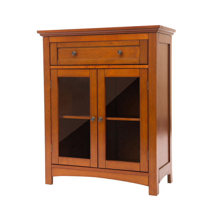 32"H Wooden Shelved Floor Storage Cabinet with 1 Drawer and Double Doors
