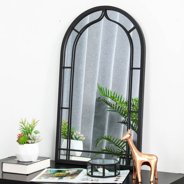 33.07"H Oversized Black Metal Framed Arched Wall Mirror