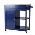 34.25"H Navy Blue Wooden Basic Kitchen Cart/Island with Solid Oak Top
