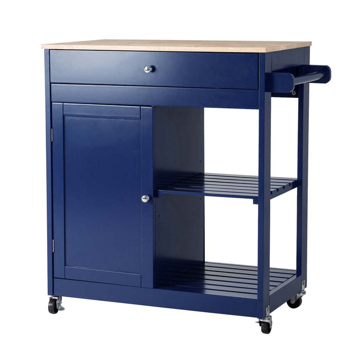 34.25"H Navy Blue Wooden Basic Kitchen Cart/Island with Solid Oak Top