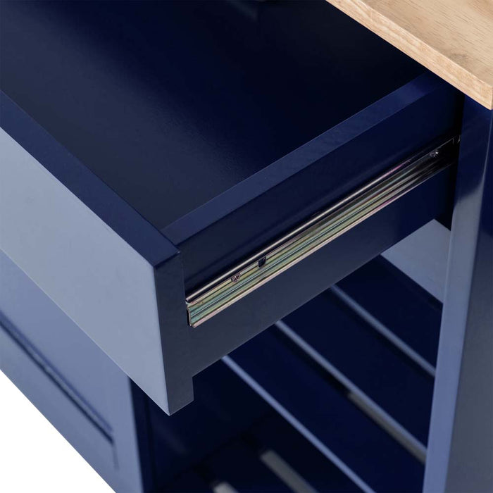 34.25"H Navy Blue Wooden Basic Kitchen Cart/Island with Solid Oak Top