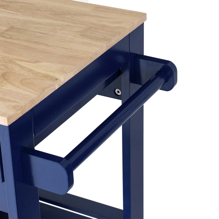 34.25"H Navy Blue Wooden Basic Kitchen Cart/Island with Solid Oak Top