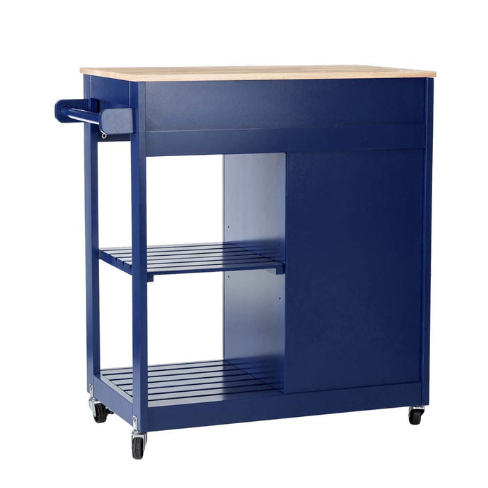 34.25"H Navy Blue Wooden Basic Kitchen Cart/Island with Solid Oak Top