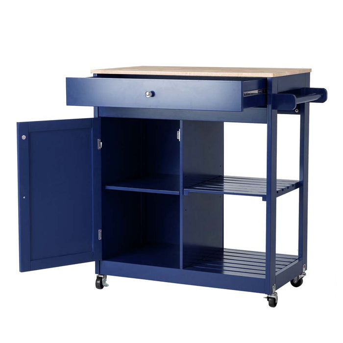 34.25"H Navy Blue Wooden Basic Kitchen Cart/Island with Solid Oak Top