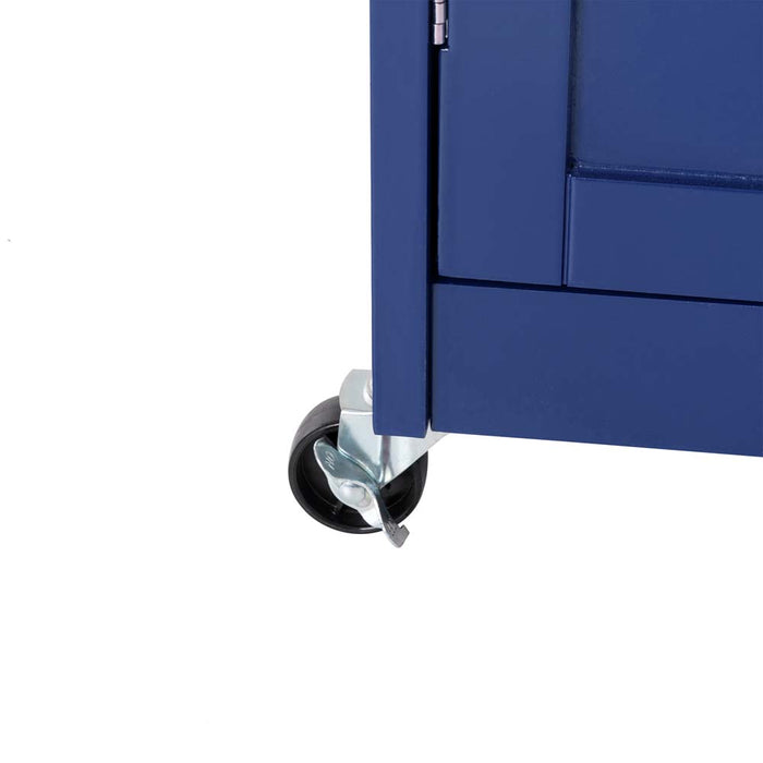34.25"H Navy Blue Wooden Basic Kitchen Cart/Island with Solid Oak Top