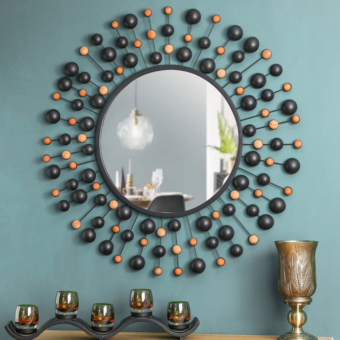 34.65"D Oversized Metal Framed With Beads Round Wall Mirror