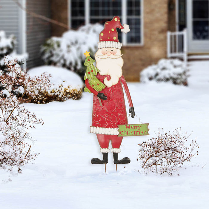 36.02"H Metal Santa Yard Stake or Standing Décor or Wall Décor (Three Function)