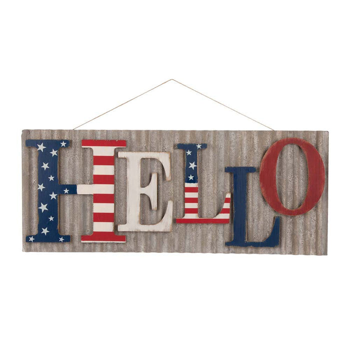 36.10"L Metal/Wooden Patriotic HELLO Wall Décor