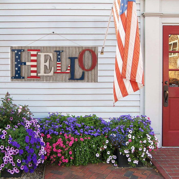 36.10"L Metal/Wooden Patriotic HELLO Wall Décor