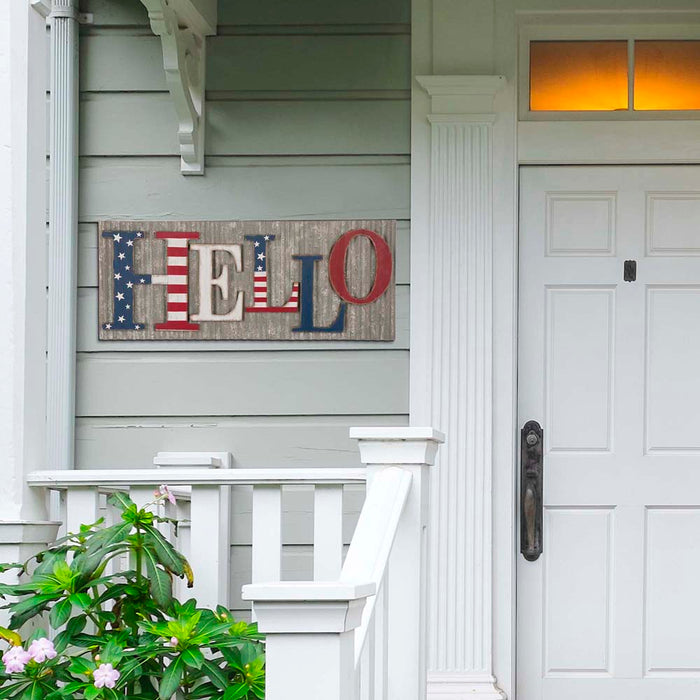 36.10"L Metal/Wooden Patriotic HELLO Wall Décor