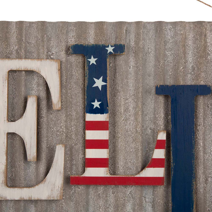 36.10"L Metal/Wooden Patriotic HELLO Wall Décor