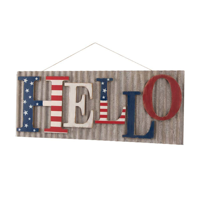 36.10"L Metal/Wooden Patriotic HELLO Wall Décor