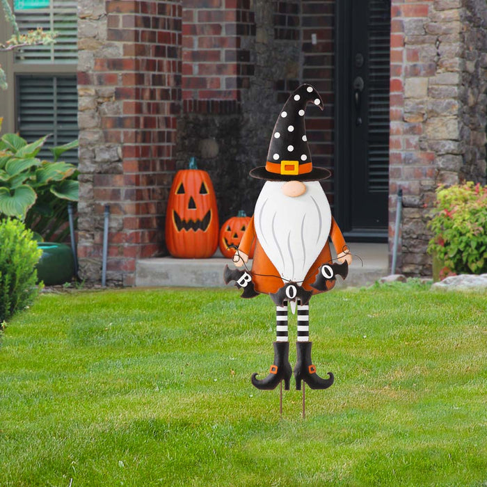 36"H Halloween Metal Gnome Yard Stake or Hanging Decor (Two Functions)