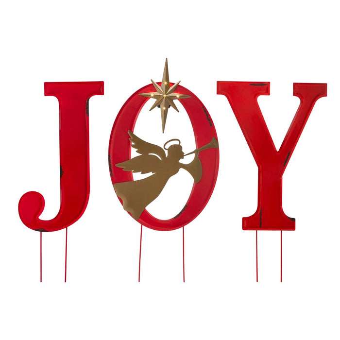 36"H Metal "JOY" Angel Yard Stake or Standing Decor or Wall Décor with LED Lights (Three Functions)