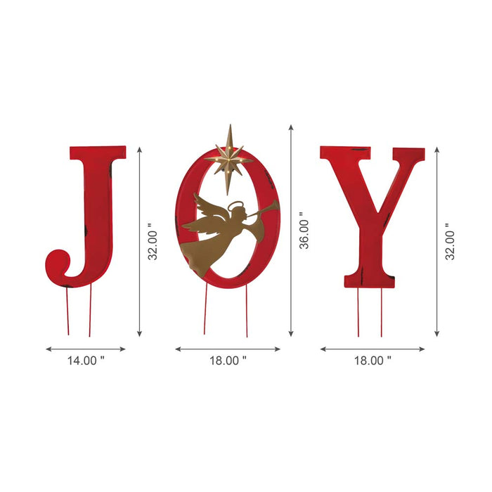 36"H Metal "JOY" Angel Yard Stake or Standing Decor or Wall Décor with LED Lights (Three Functions)