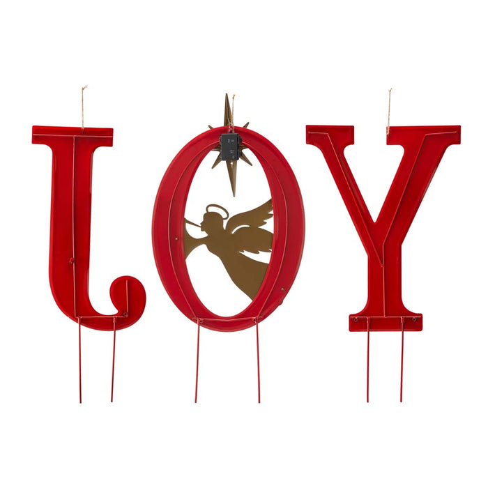 36"H Metal "JOY" Angel Yard Stake or Standing Decor or Wall Décor with LED Lights (Three Functions)