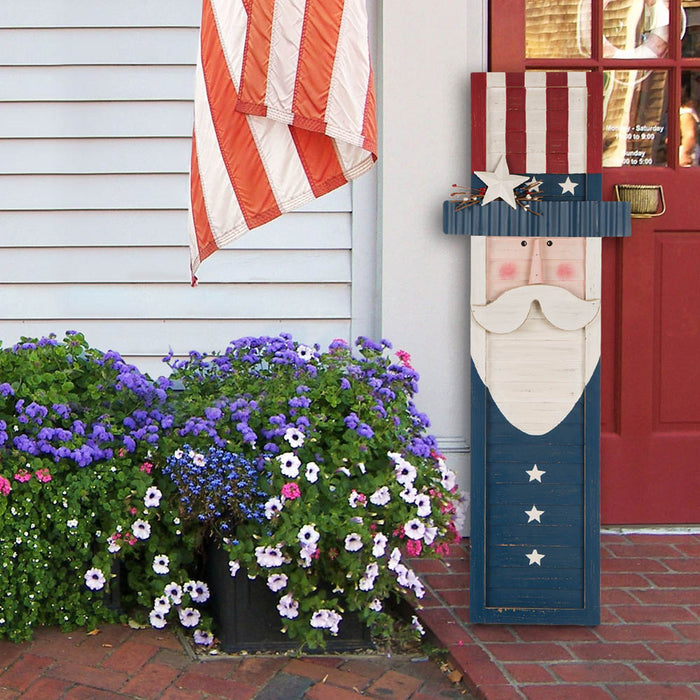 36"H Wooden/Metal Patriotic Uncle Sam Porch Board Sign