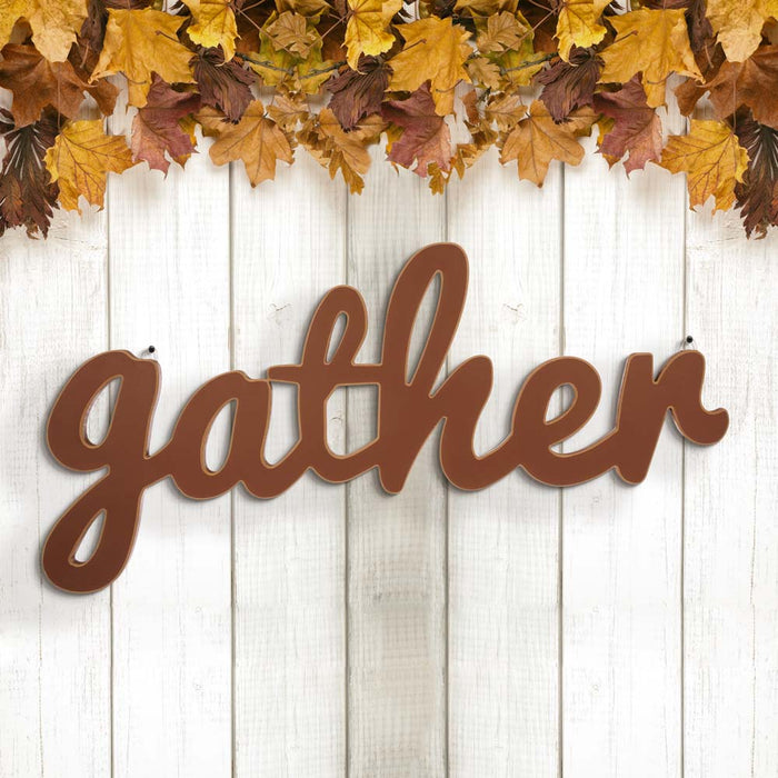 36"L Fall Wooden "gather" Word Wall Hanging Decor