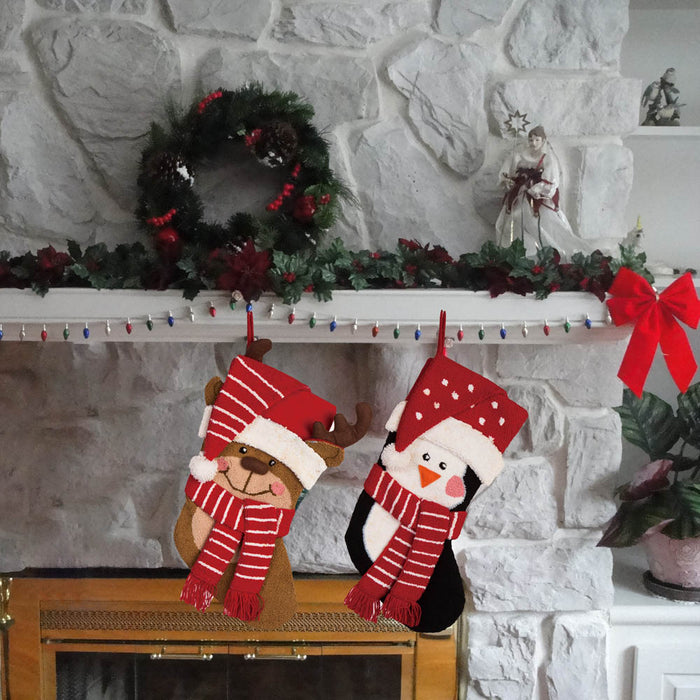 3D Hooked Stocking, Penguin & Reindeer, Set of 2