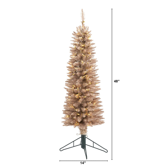 4’ Champagne Pencil Artificial Christmas Tree with 150 (multifunction) Clear LED Lights