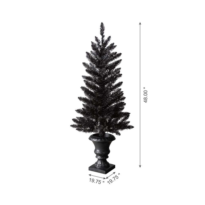 4 ft Lighted Black PVC Tips Porch Tree With 100 Orange LED Lights