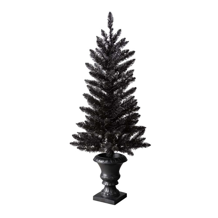 4 ft Lighted Black PVC Tips Porch Tree With 100 Orange LED Lights