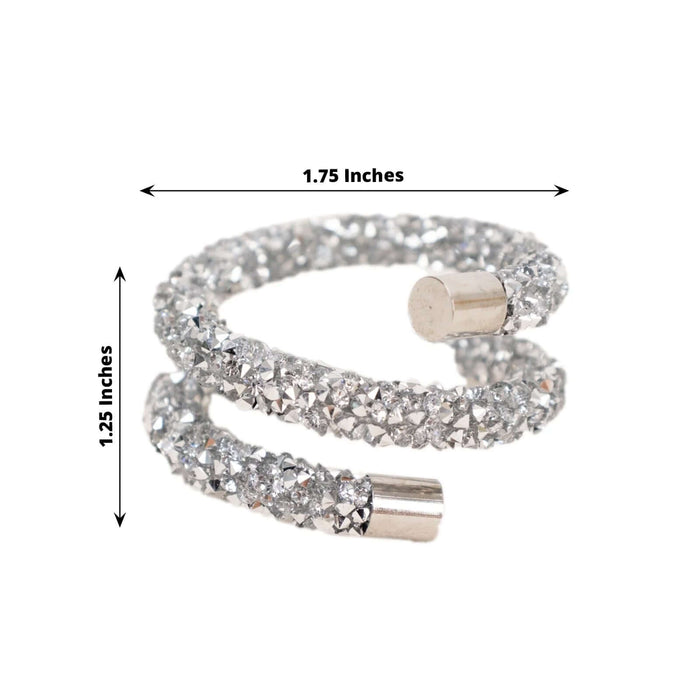 Silver crystal spiral ring with dimensions 1.75 x 1.25 inches.
