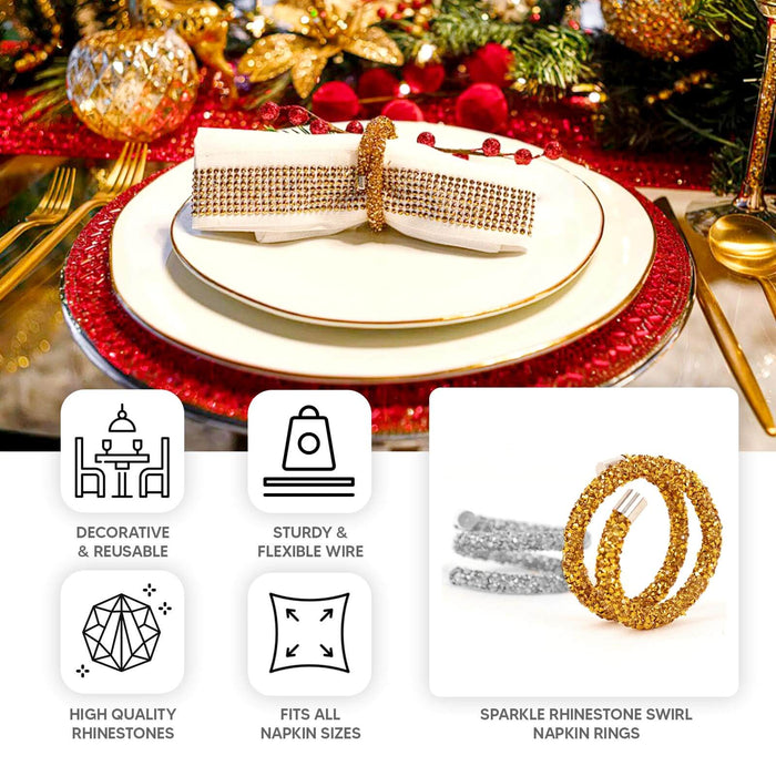 Sparkle rhinestone swirl napkin rings for elegant table settings.