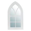 40.16"H Wash White Wooden Cathedral Windowpane Wall Mirror Decor