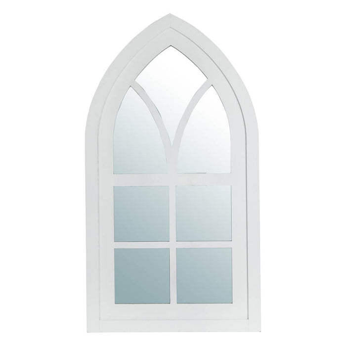 40.16"H Wash White Wooden Cathedral Windowpane Wall Mirror Decor