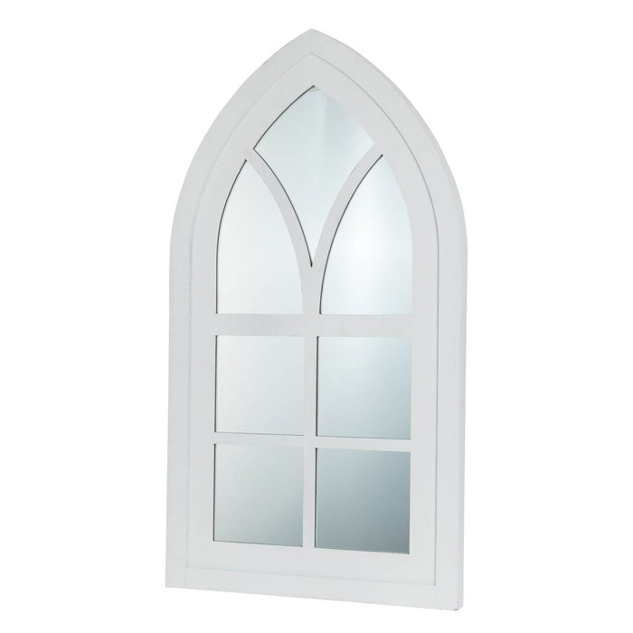40.16"H Wash White Wooden Cathedral Windowpane Wall Mirror Decor